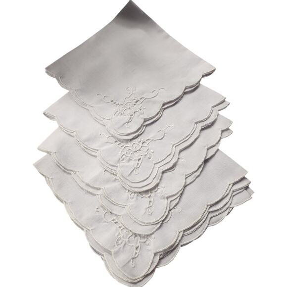 Unbranded Other - Set 6 Vintage Hand Embroidered White Napkins Scalloped Edges 16” Linen Cotton